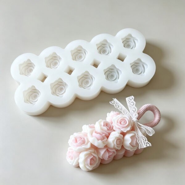 10-Cavity 3D Rose Silicone Mold